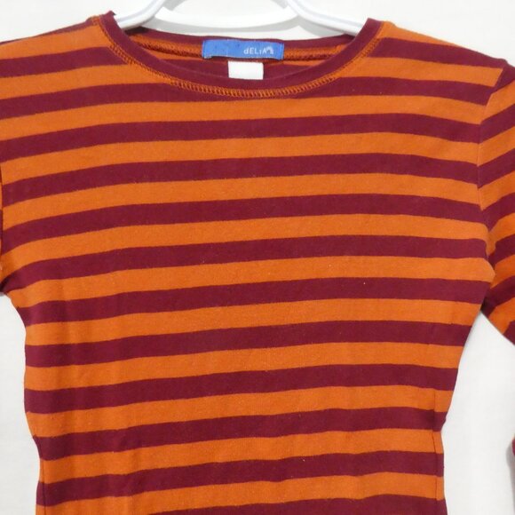 DELIA'S | xs - extra small | Striped Orange and Burgundy Long Sleeve Shirt - Picture 4 of 15